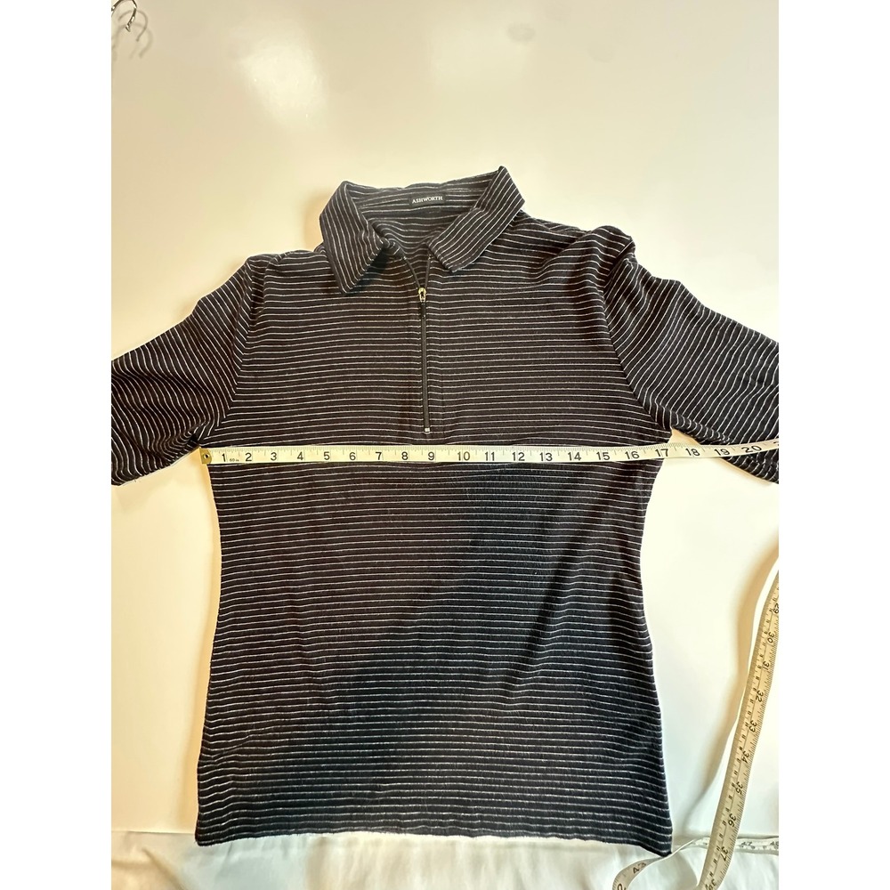 Ashworth Womens Black White Striped Quarter Zip Short Sleeve Golf Polo Shirt Med - Picture 7 of 7